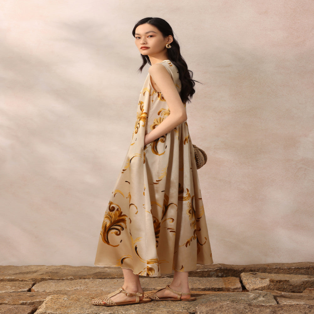 Ruyi Lianyun Chuluo Acetic Acid Sleeveless Printed Dress for Women New Chinese Style Plate Buckle Strap Long Dress image 4