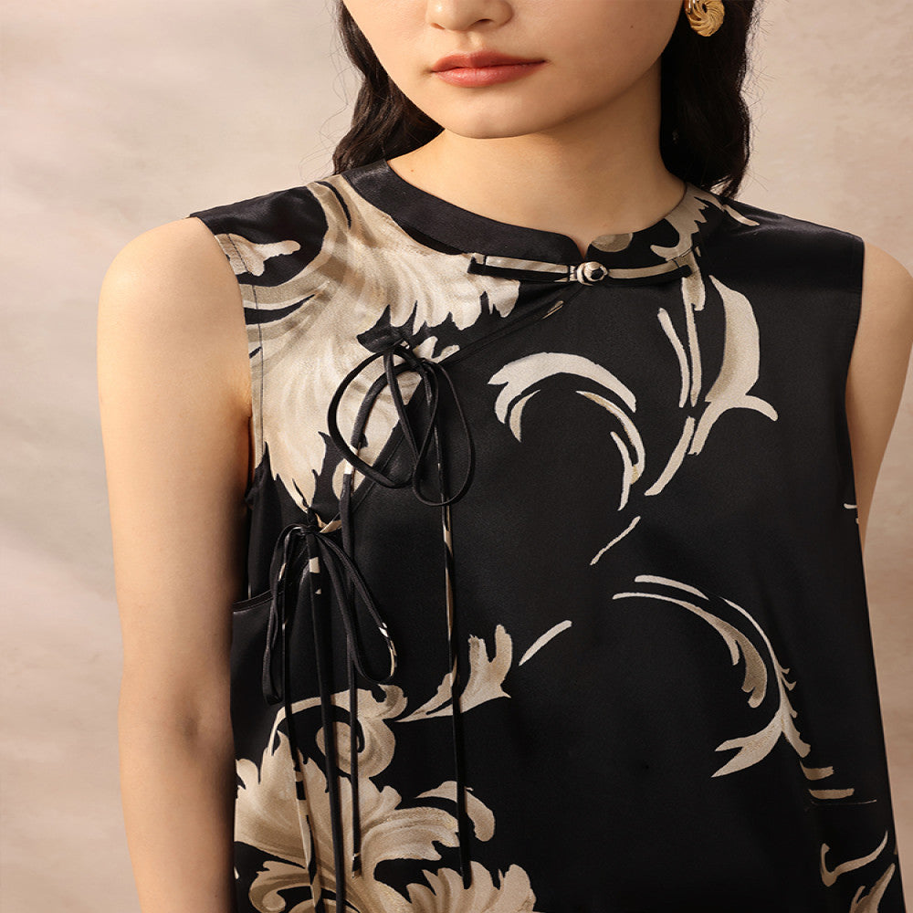 Ruyi Lianyun Chuluo Acetic Acid Sleeveless Printed Dress for Women New Chinese Style Plate Buckle Strap Long Dress image 5