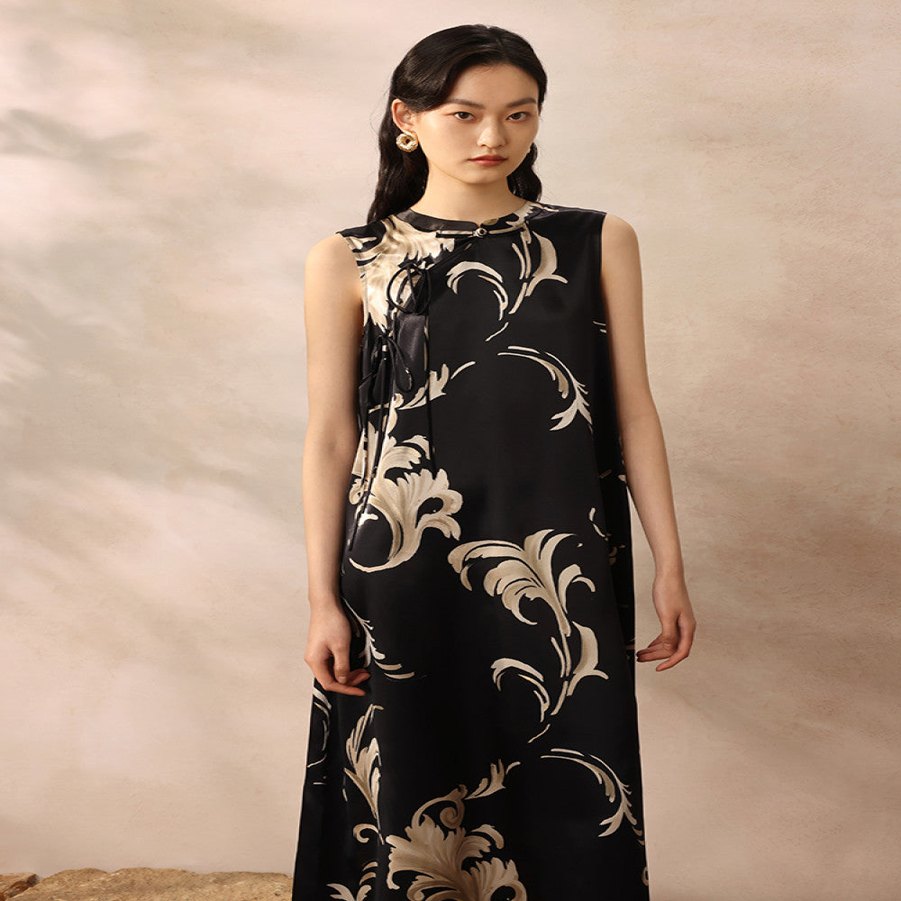 Ruyi Lianyun Chuluo Acetic Acid Sleeveless Printed Dress for Women New Chinese Style Plate Buckle Strap Long Dress image 0