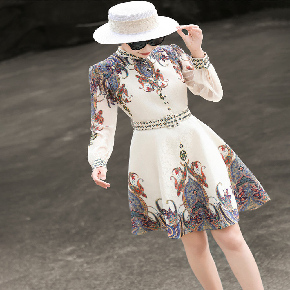 Lancer s 2025 Autumn Wind French Palace Style Short Skirt Small Long Sleeve A line Printed Dress image 4