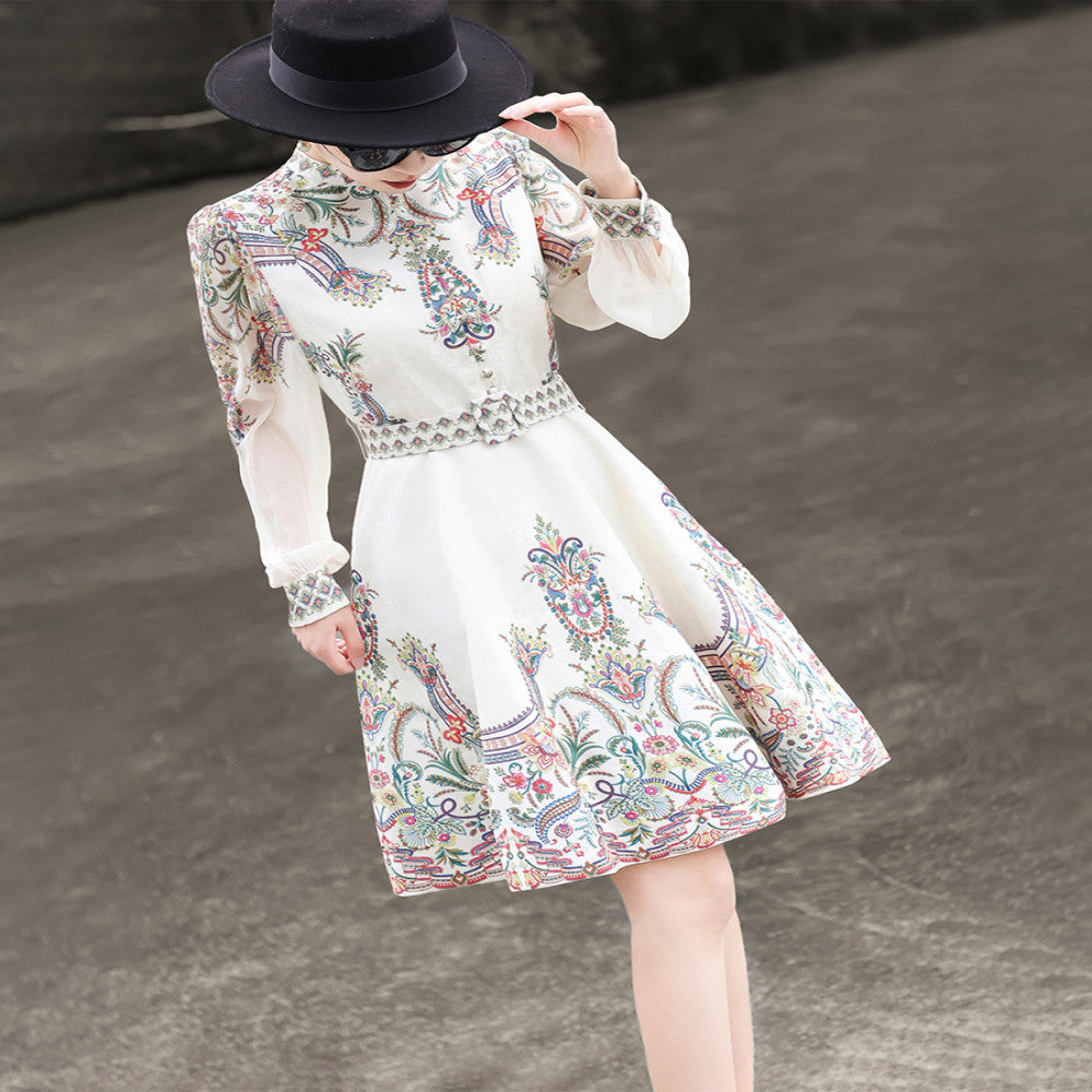 Lancer s 2025 Autumn Wind French Palace Style Short Skirt Small Long Sleeve A line Printed Dress image 7