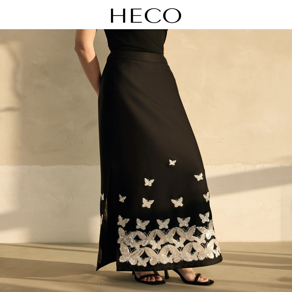HECO Yiluodiemeng New Chinese style acetate butterfly embroidery high waist straight skirt for women in autumn image 2