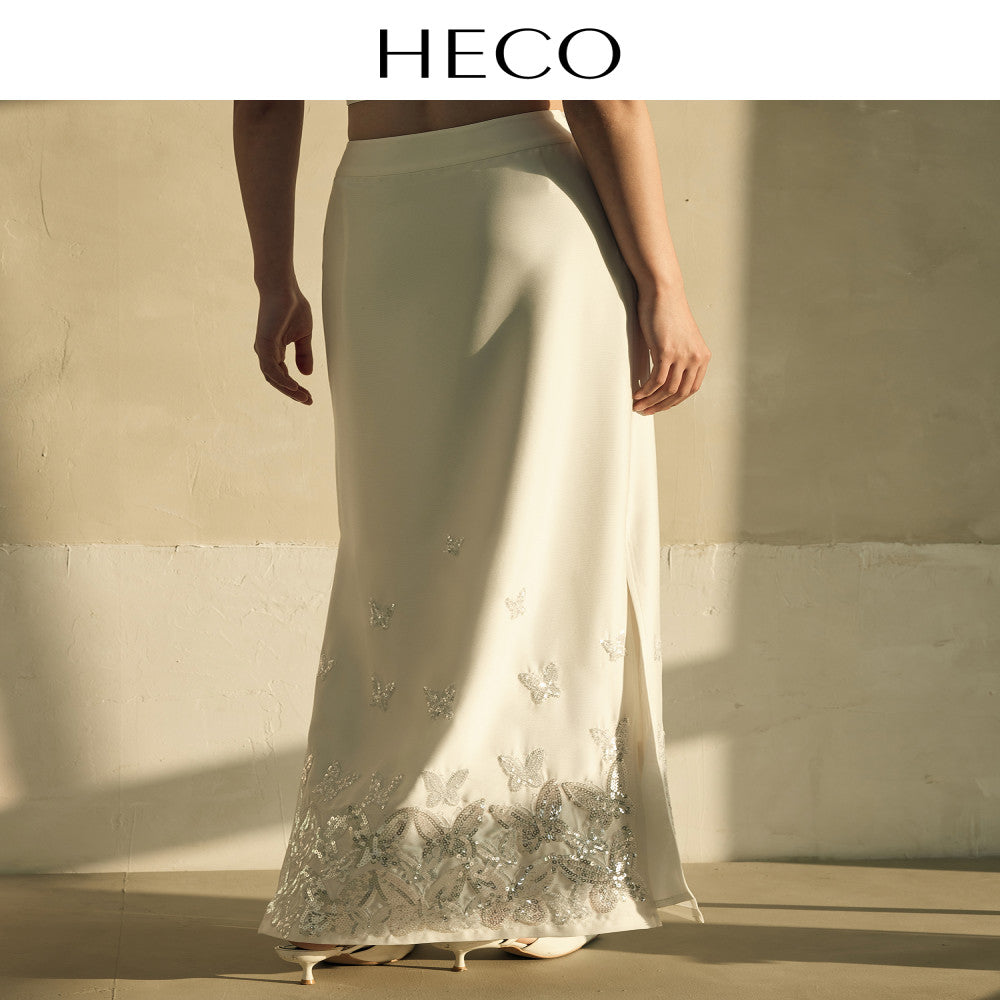 HECO Yiluodiemeng New Chinese style acetate butterfly embroidery high waist straight skirt for women in autumn image 4
