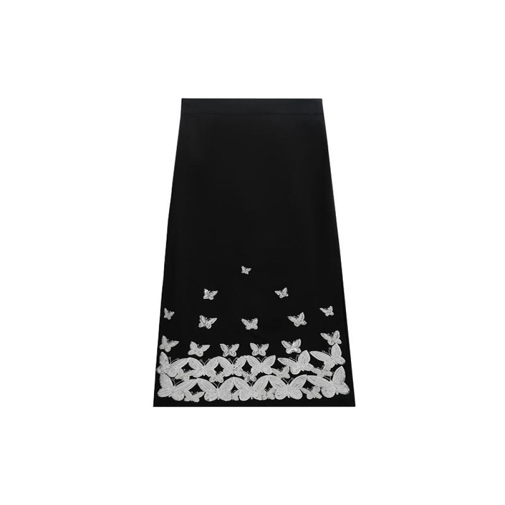HECO Yiluodiemeng New Chinese style acetate butterfly embroidery high waist straight skirt for women in autumn image 5