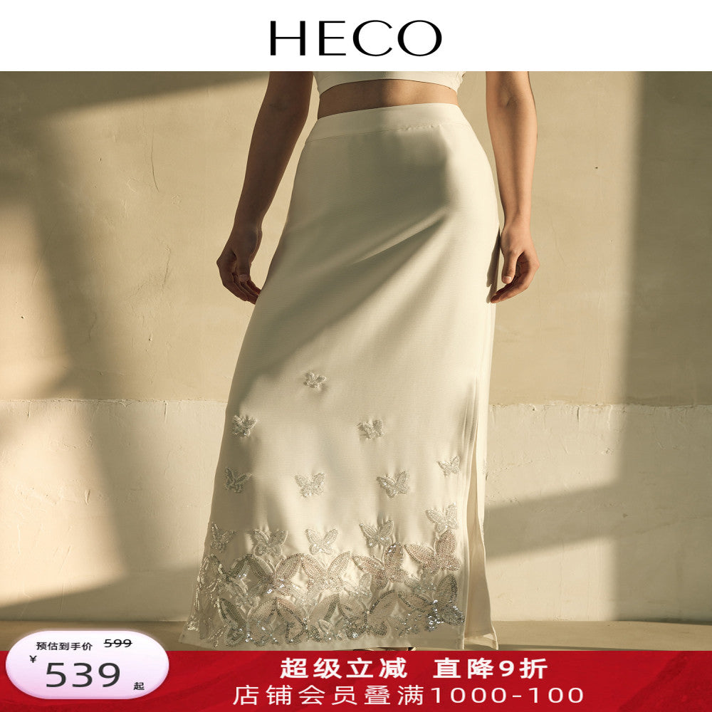 HECO Yiluodiemeng New Chinese style acetate butterfly embroidery high waist straight skirt for women in autumn image 0