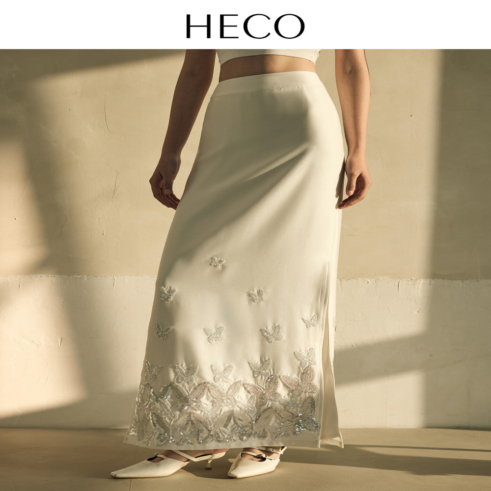 HECO Yiluodiemeng New Chinese style acetate butterfly embroidery high waist straight skirt for women in autumn image 19