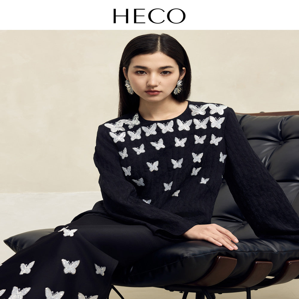 HECO Yiluodiemeng New Chinese style acetate butterfly embroidery high waist straight skirt for women in autumn image 22