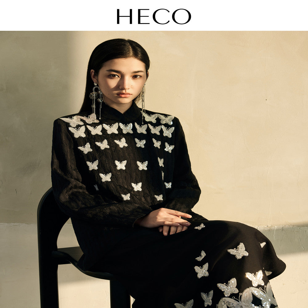 HECO Yiluodiemeng New Chinese style acetate butterfly embroidery high waist straight skirt for women in autumn image 39