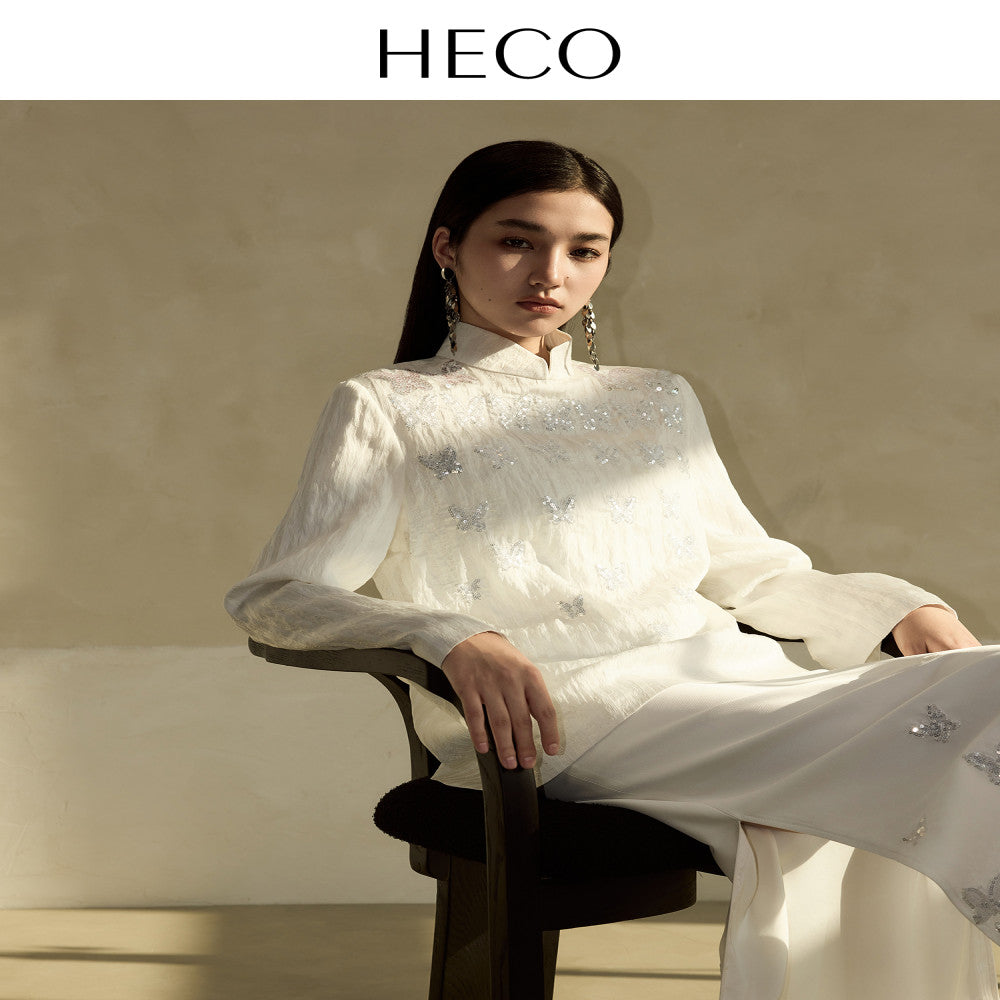 HECO Yiluodiemeng New Chinese style acetate butterfly embroidery high waist straight skirt for women in autumn image 51