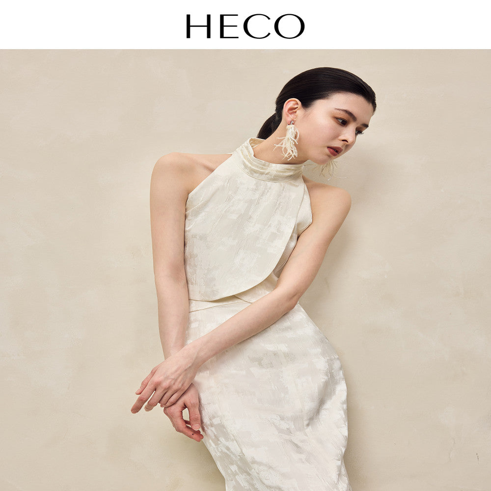 HECO Yunshan ink dyed new Chinese summer new product rayon cross slit pile collar vest top suit for women image 2