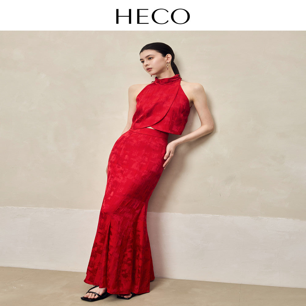 HECO Yunshan ink dyed new Chinese summer new product rayon cross slit pile collar vest top suit for women image 4