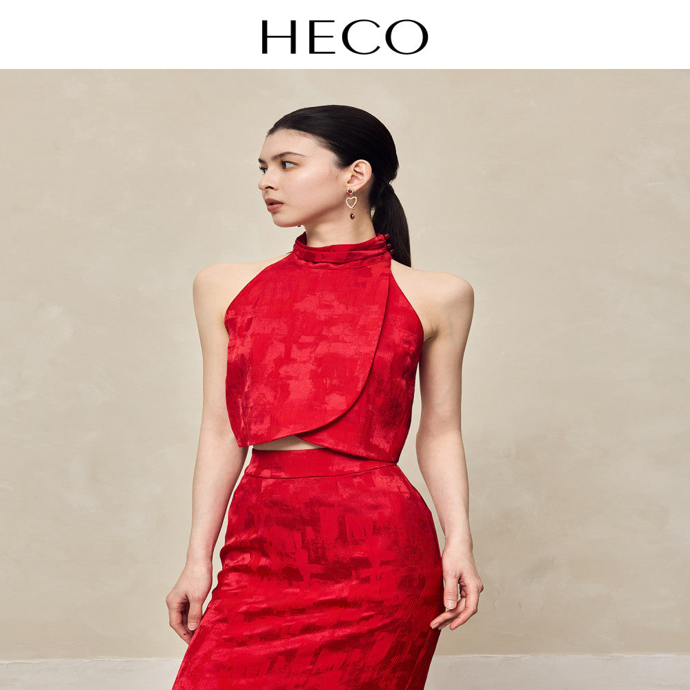HECO Yunshan ink dyed new Chinese summer new product rayon cross slit pile collar vest top suit for women image 0