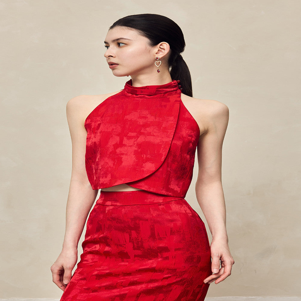 HECO Yunshan ink dyed new Chinese summer new product rayon cross slit pile collar vest top suit for women image 16