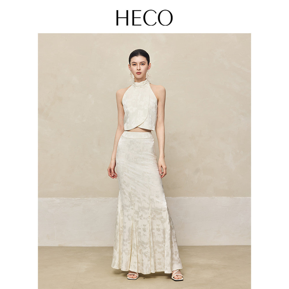 HECO Yunshan ink dyed new Chinese summer new product rayon cross slit pile collar vest top suit for women image 44