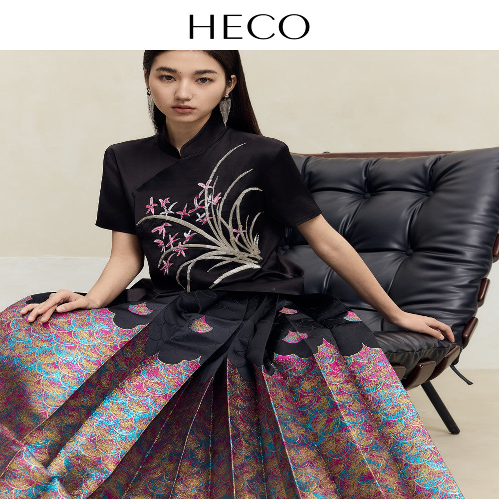 HECO Cang Hai Mermaid New Chinese style autumn new mermaid scale yarn dyed horse face skirt for women image 2