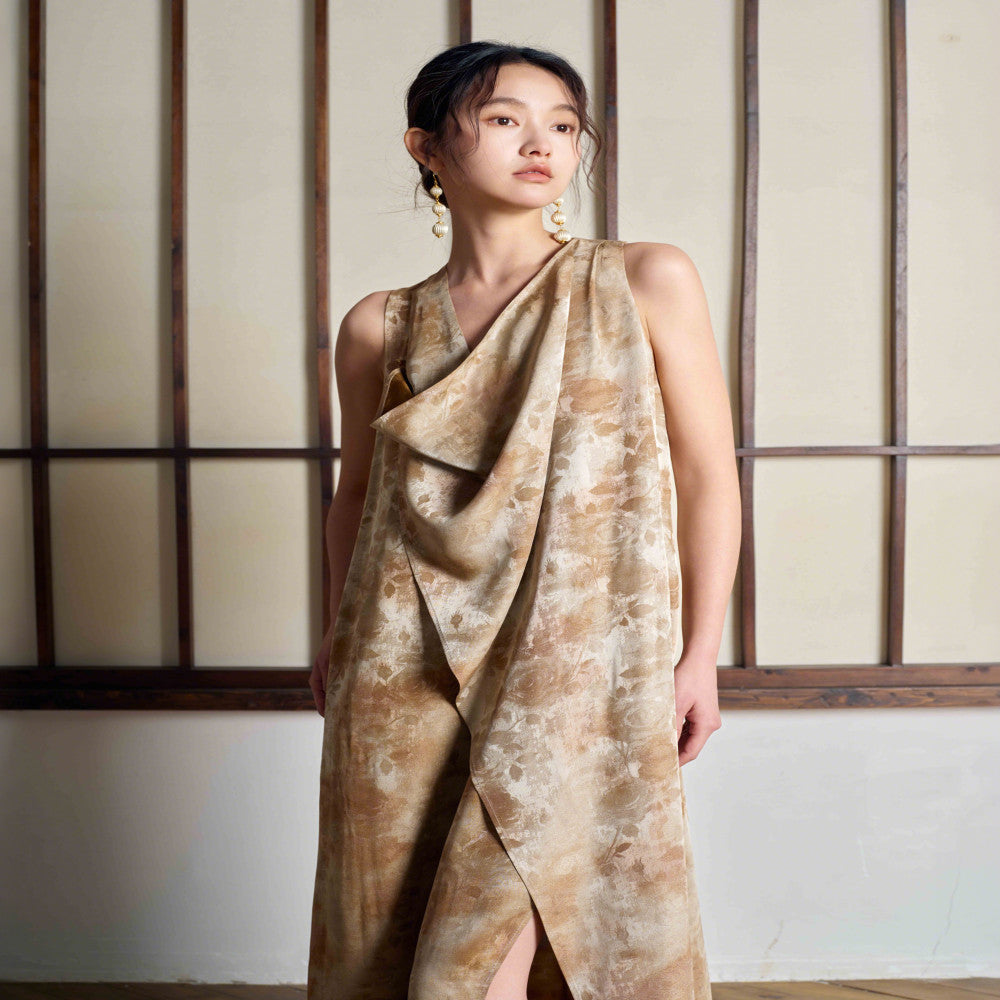 New Chinese style dress with a swinging collar and sleeveless vest tie dye retro artistic Zen style blended long skirt image 2