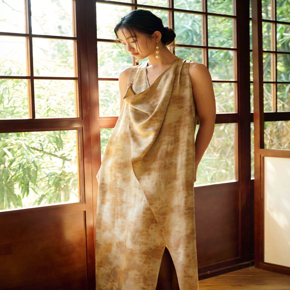 New Chinese style dress with a swinging collar and sleeveless vest tie dye retro artistic Zen style blended long skirt image 3