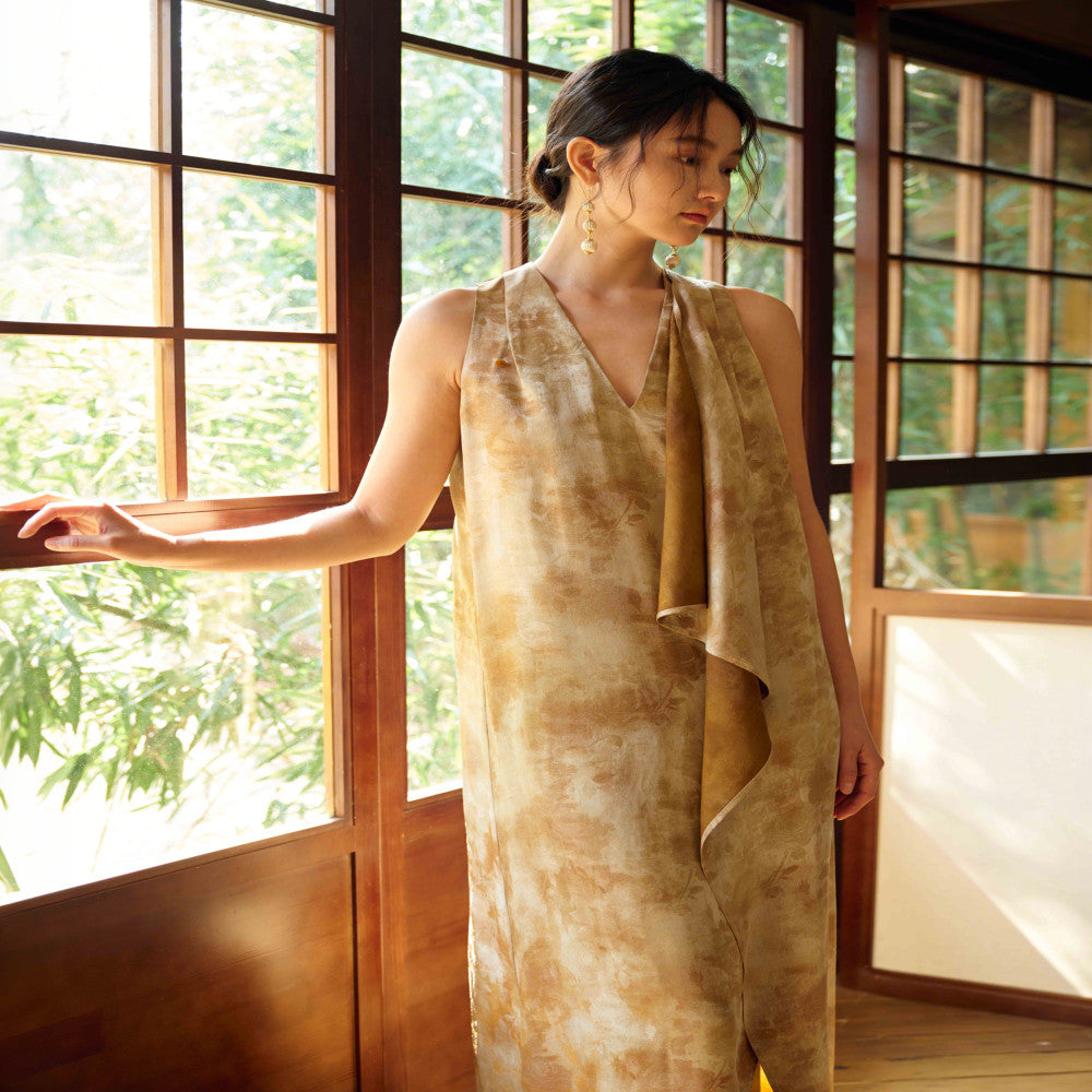 New Chinese style dress with a swinging collar and sleeveless vest tie dye retro artistic Zen style blended long skirt image 4