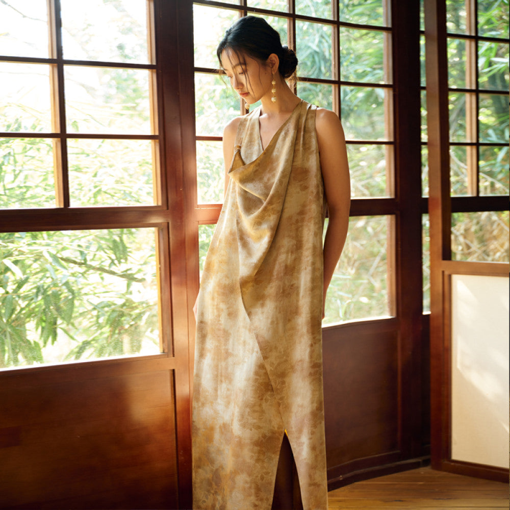 New Chinese style dress with a swinging collar and sleeveless vest tie dye retro artistic Zen style blended long skirt image 9