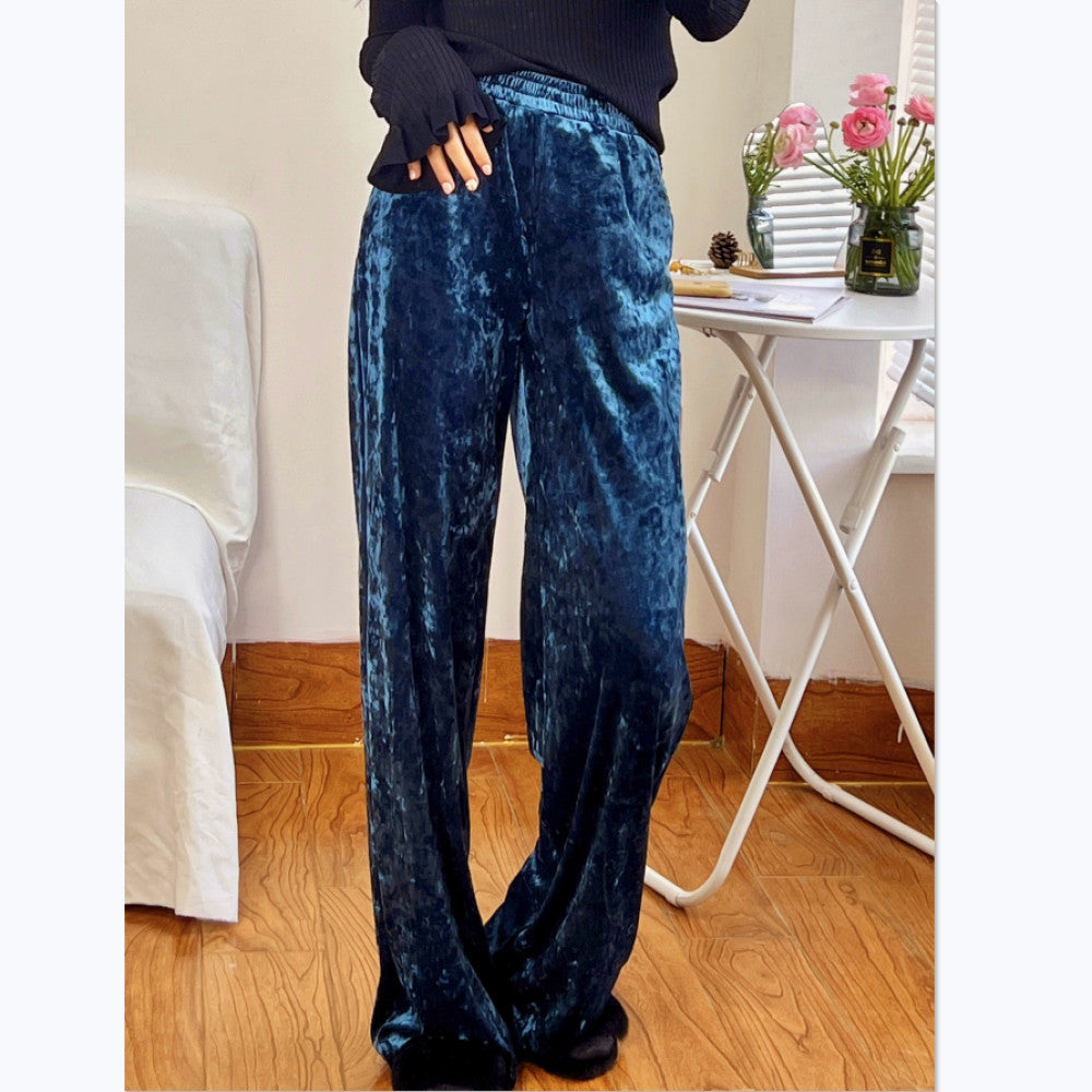 TAORAN Women s New Chinese Retro Gold Velvet Loose Wide Leg Pants Women s Elastic Waist Straight Tube Drop Feel Casual Pants image 7