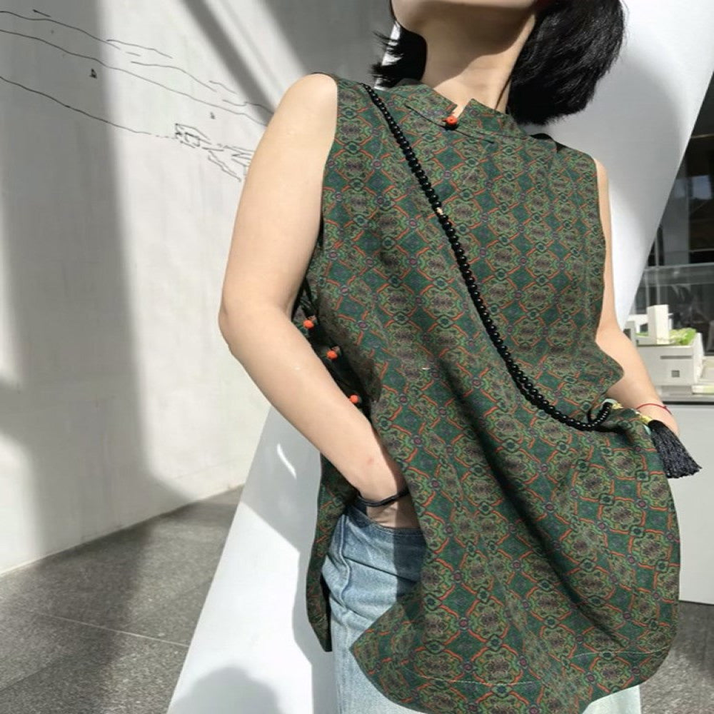 ASAYA4320 - Modern Chinese Side-Slit Vest Top 🌿✨