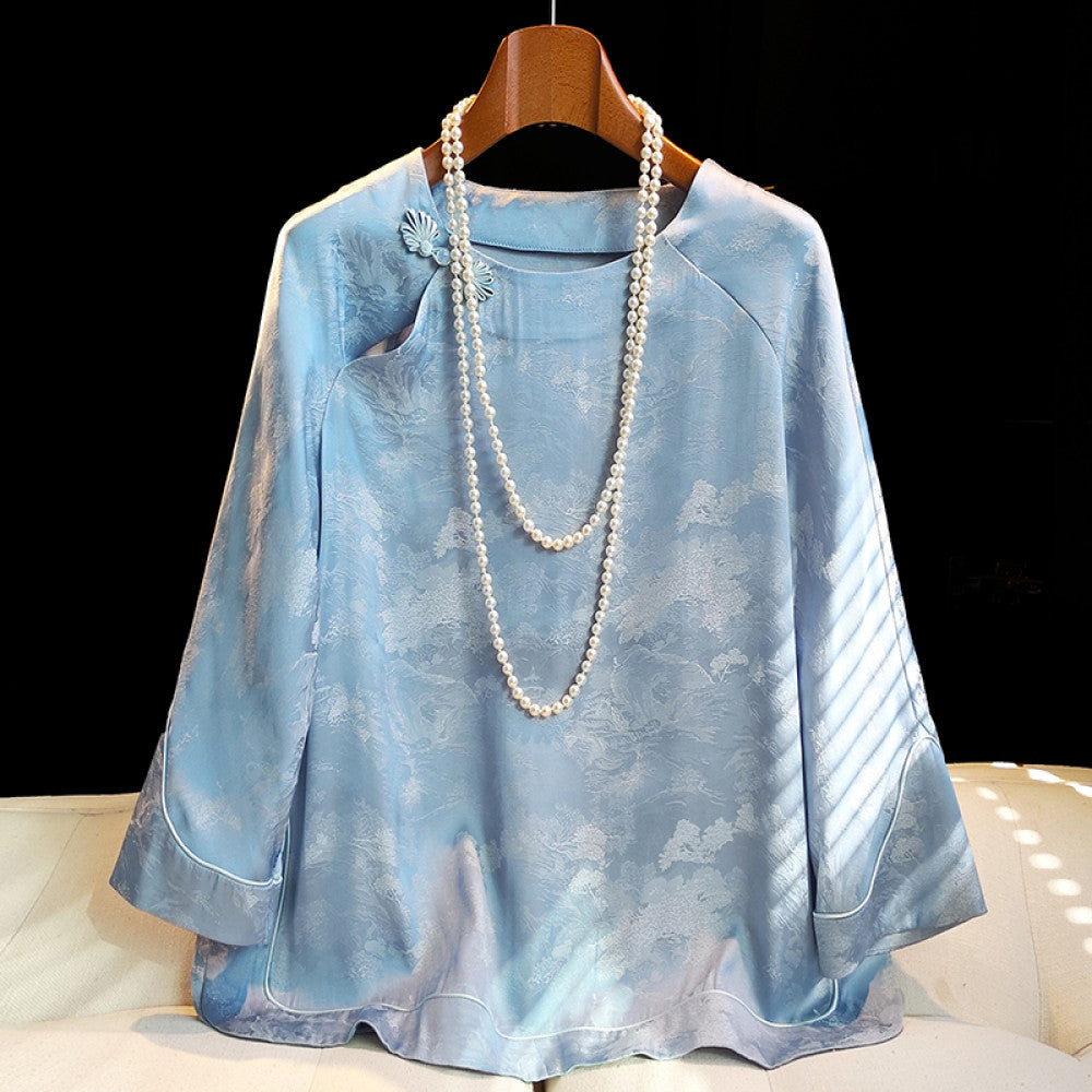 Fashionable new Chinese style improved round neck shirt with women s design sense seven quarter sleeve improved retro buckle casual versatile top image 10