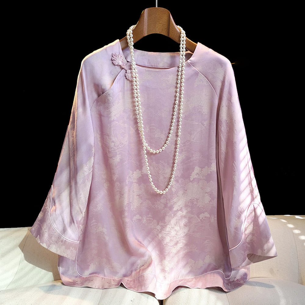 Fashionable new Chinese style improved round neck shirt with women s design sense seven quarter sleeve improved retro buckle casual versatile top image 21