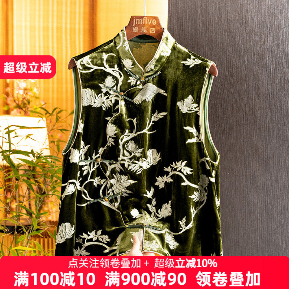 New Chinese style silk velvet retro vest for women in the spring of 2025 fashionable and elegant temperament wearing an external vest image 1