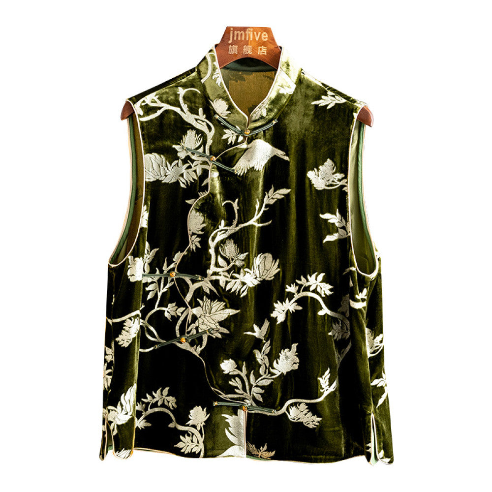 New Chinese style silk velvet retro vest for women in the spring of 2025 fashionable and elegant temperament wearing an external vest image 9