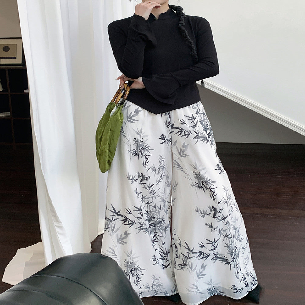 Jiexiang Manchunqu 25 Spring New Chinese Style Ink Printed Wide leg Pants Women s Spring High waisted Drape Casual Pants image 2
