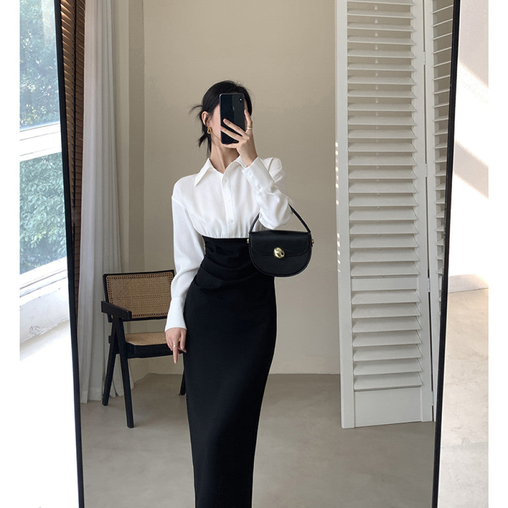 FT GUOGE Guoge s shirt dress for women in the autumn of 2025 with a waist cinching and slimming style a commuting patchwork long skirt image 14