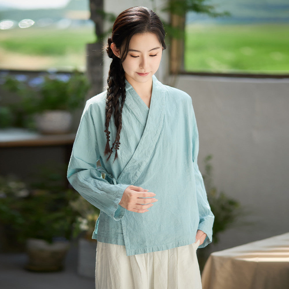 Summer new cotton linen linen top for women Chinese style improved Hanfu Chinese style tea suit 21 pieces W1359 image 17
