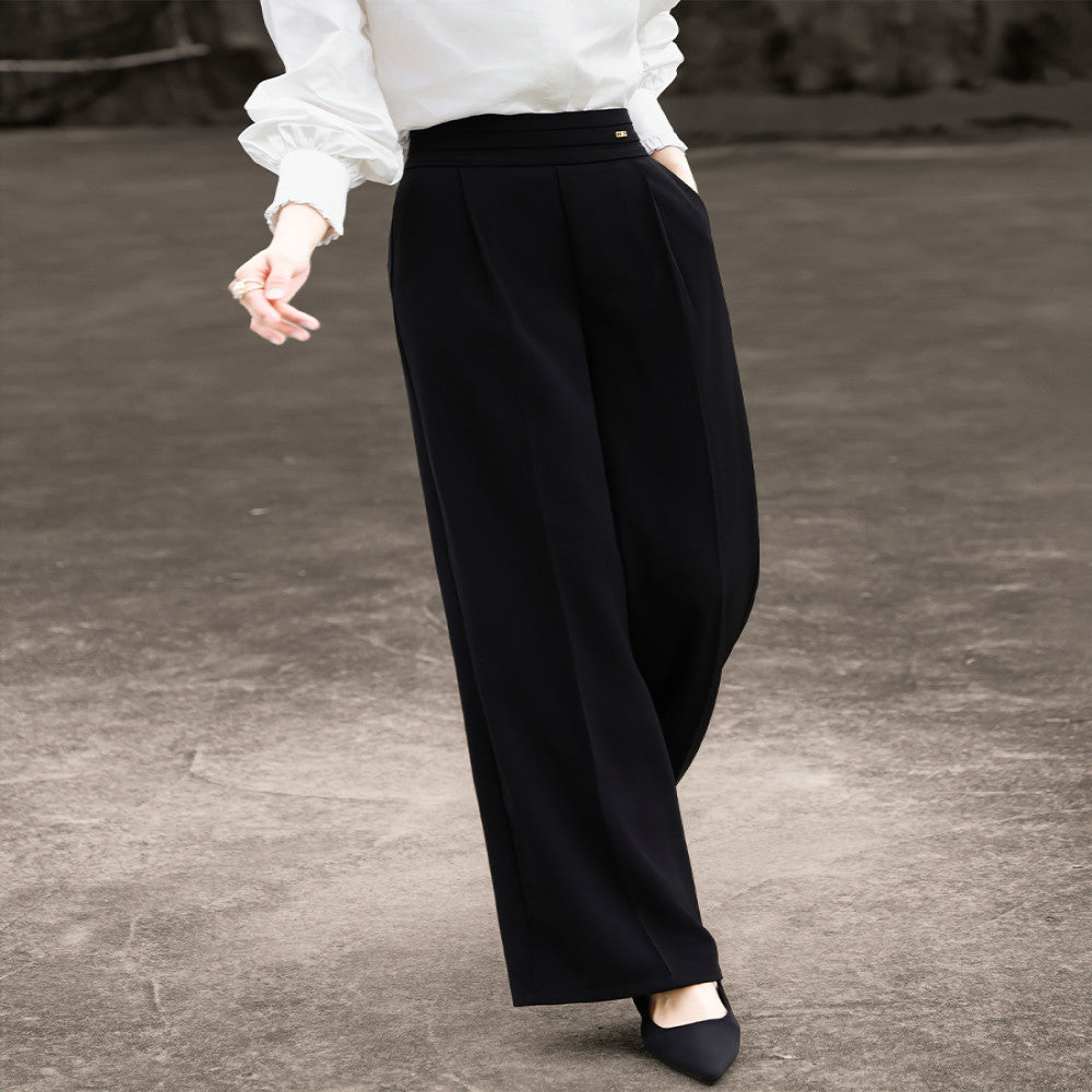 Lanser 2025 Autumn New Style Commuting Casual Suit Pants High Waist Drop Black Wide Leg Pants for Women image 2