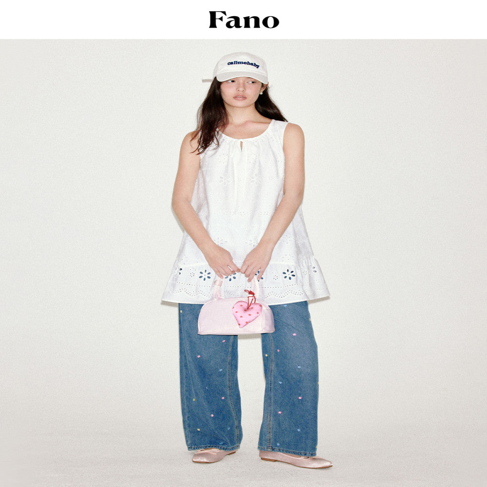 Fano high end hollow embroidery ruffled lace up vest dress summer 2025 new petite image 2