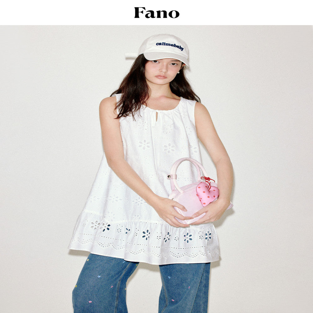 Fano high end hollow embroidery ruffled lace up vest dress summer 2025 new petite image 3