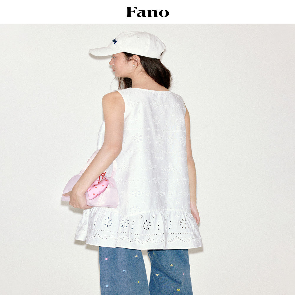 Fano high end hollow embroidery ruffled lace up vest dress summer 2025 new petite image 4