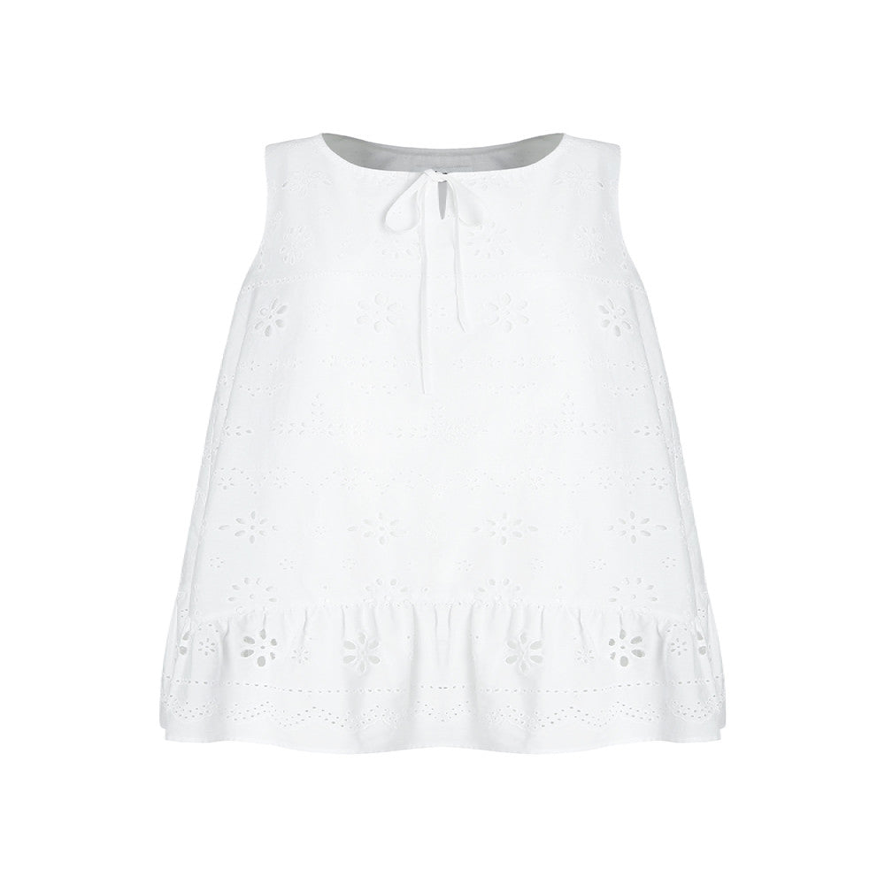 Fano high end hollow embroidery ruffled lace up vest dress summer 2025 new petite image 5