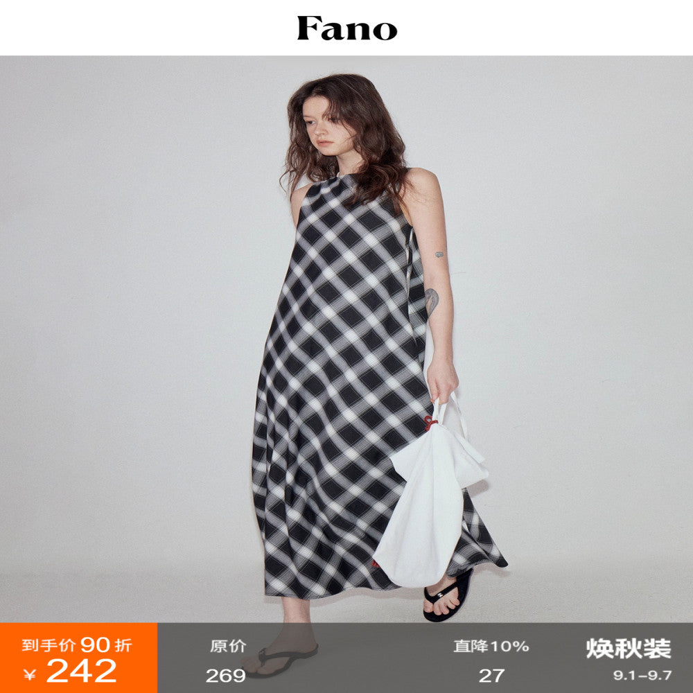Fano plaid round neck sleeveless dress for women 05 summer new style loose and slimming dress for lazy people to wear image 1