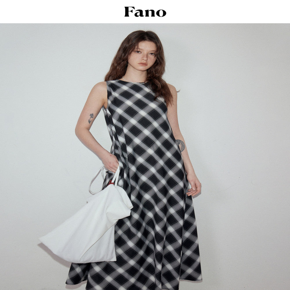 Fano plaid round neck sleeveless dress for women 05 summer new style loose and slimming dress for lazy people to wear image 2