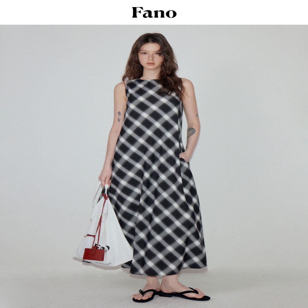 Fano plaid round neck sleeveless dress for women 05 summer new style loose and slimming dress for lazy people to wear image 3