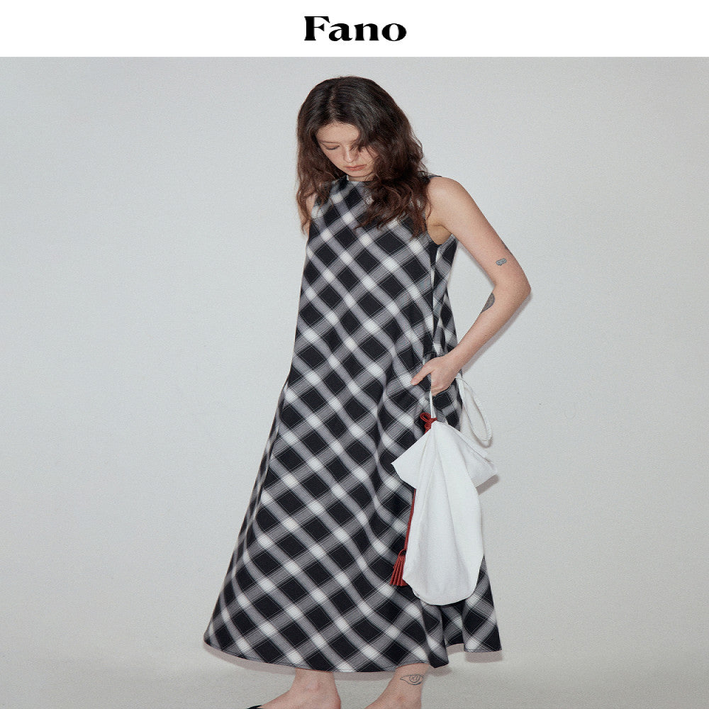 Fano plaid round neck sleeveless dress for women 05 summer new style loose and slimming dress for lazy people to wear image 4