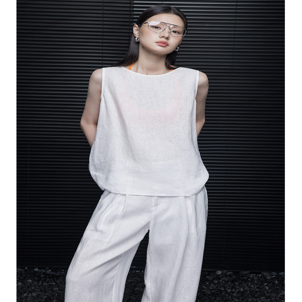 Moment white sleeveless linen vest for women in the summer of 2025 new thin design light luxury high end feeling super popular and anti aging image 2