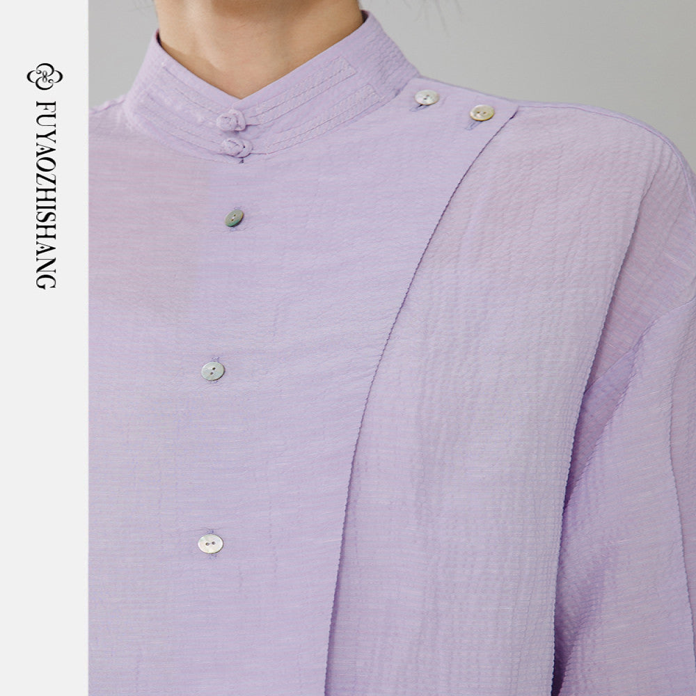 FUYAO Chinese style women s autumn simple and elegant top antique purple shirt new Chinese pleated skirt two piece set image 3