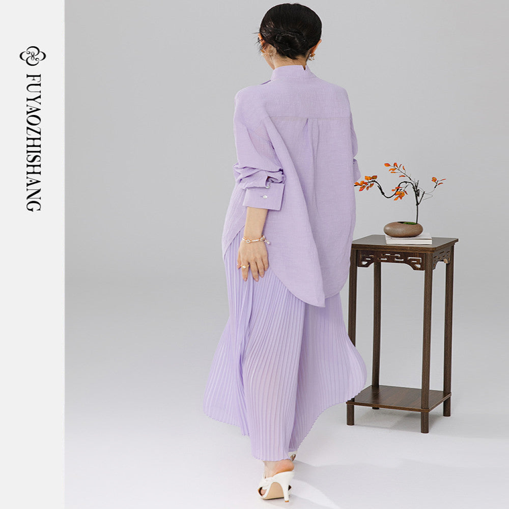 FUYAO Chinese style women s autumn simple and elegant top antique purple shirt new Chinese pleated skirt two piece set image 5