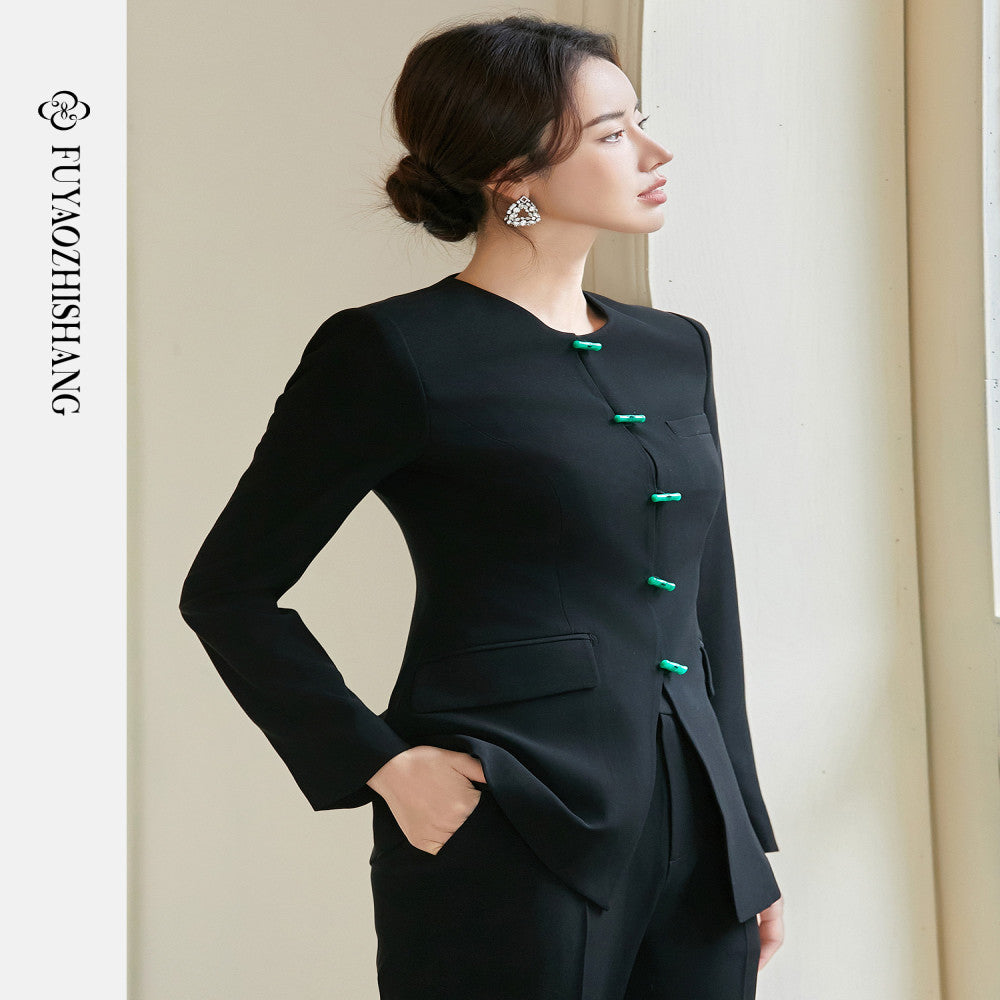 FUYAO Fuyao Chinese style set for women s high end fashion 2025 autumn new style new Chinese style black buckle formal wear image 2