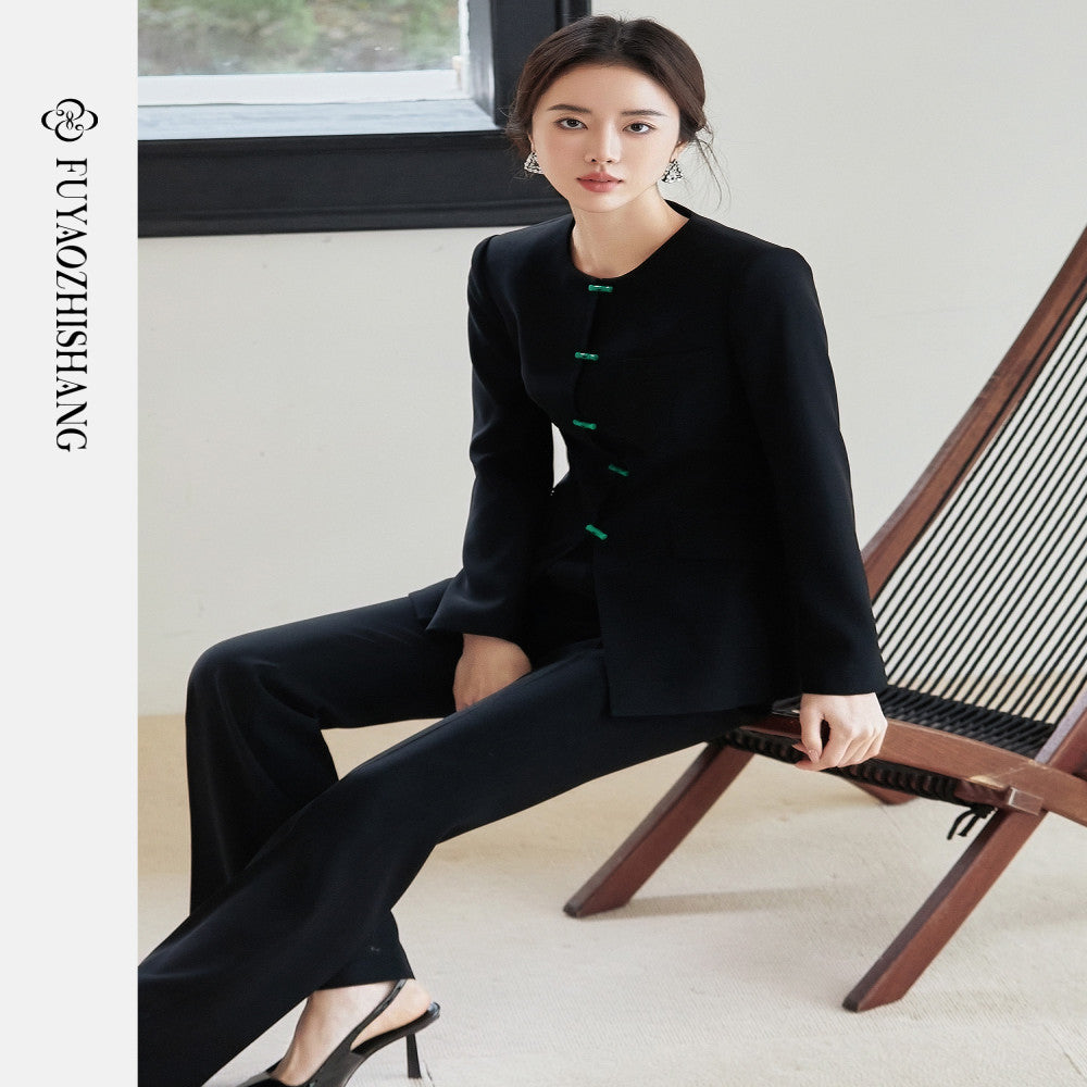 FUYAO Fuyao Chinese style set for women s high end fashion 2025 autumn new style new Chinese style black buckle formal wear image 4