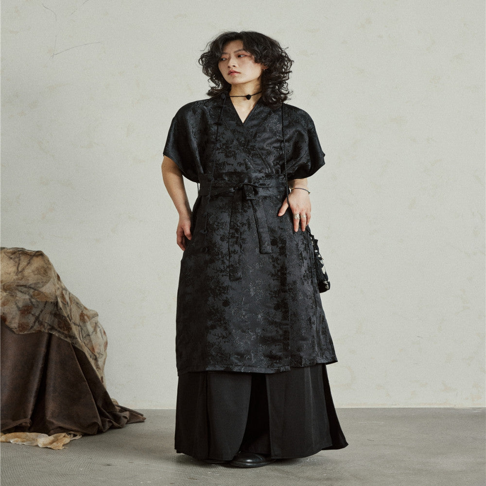 SUNYVONNE niche design new Chinese jacquard dress Chinese style short sleeved lace up mid length skirt summer Hanfu image 3