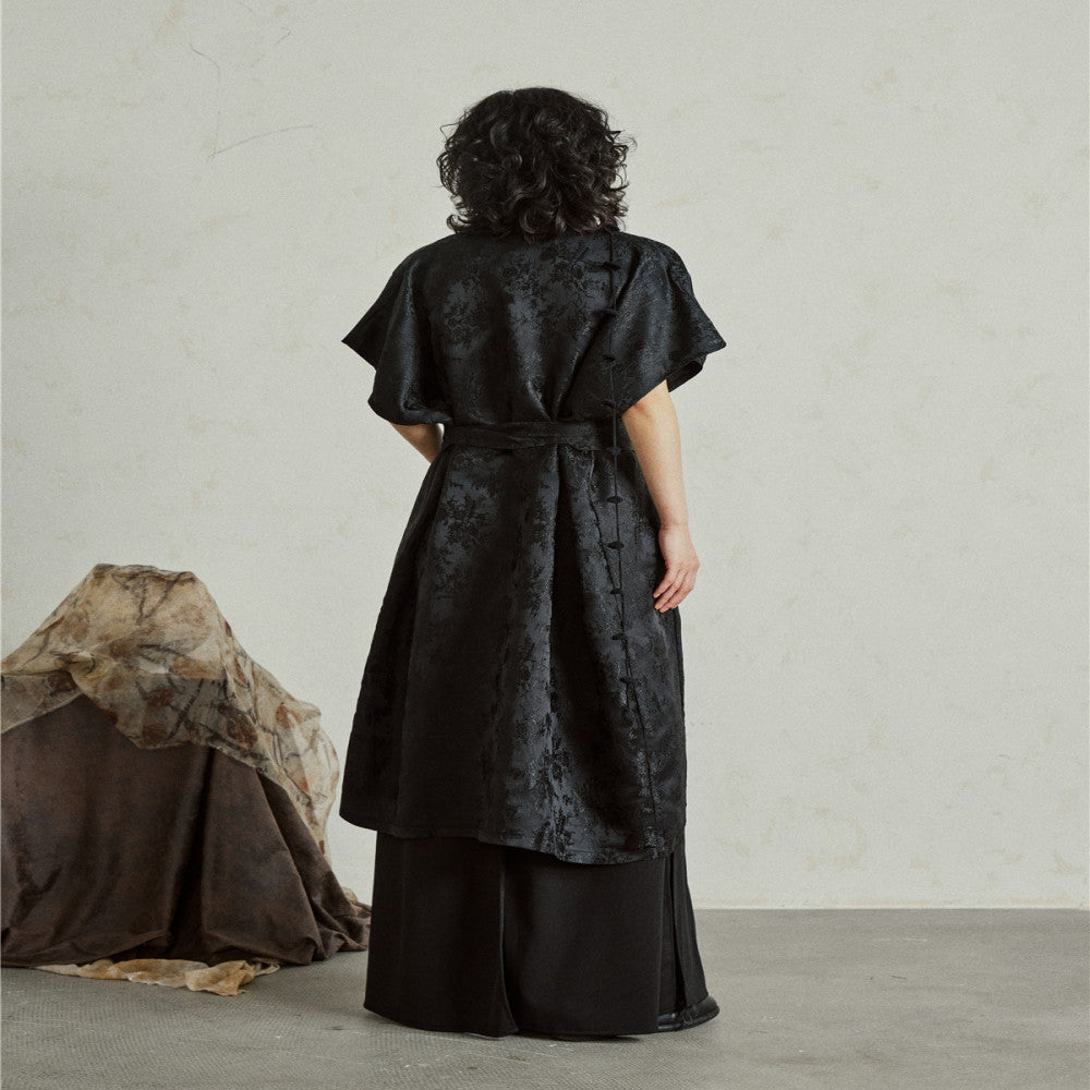 SUNYVONNE niche design new Chinese jacquard dress Chinese style short sleeved lace up mid length skirt summer Hanfu image 4