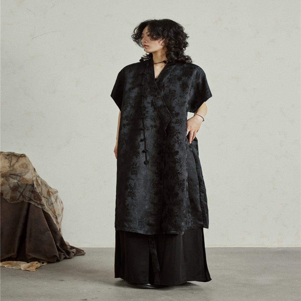 SUNYVONNE niche design new Chinese jacquard dress Chinese style short sleeved lace up mid length skirt summer Hanfu image 5