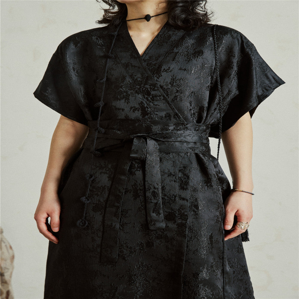 SUNYVONNE niche design new Chinese jacquard dress Chinese style short sleeved lace up mid length skirt summer Hanfu image 6